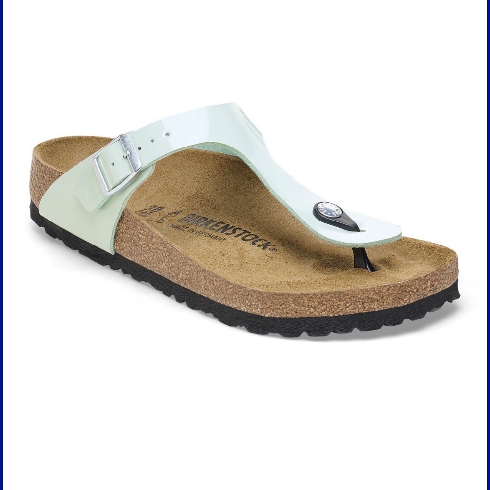 BIRKENSTOCK GIZEH PATENT SURF GREEN SZ42 NIB